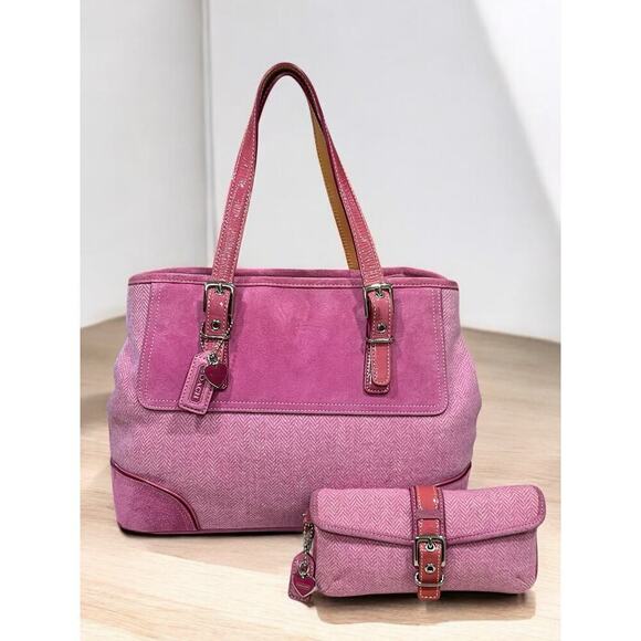 Coach Handbags - Vintage Coach 1408 Hamptons Herringbone Wool Satchel & FS5878 Wristlet